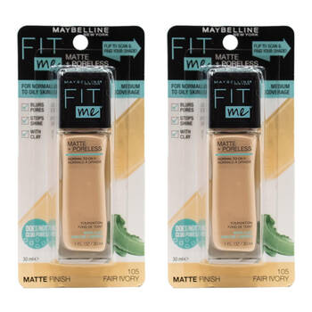 2PK Maybelline 30ml Fit Me Matte + Poreless Foundation Carded - 105 Fair Ivory