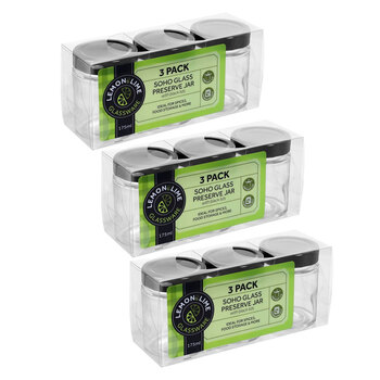 9PK Lemon & Lime Soho Glass Preserve Jar 260Ml With Black Lid