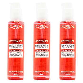 3PK Loreal Revitalift Resurfacing Serum Face Cleanser 150ml 