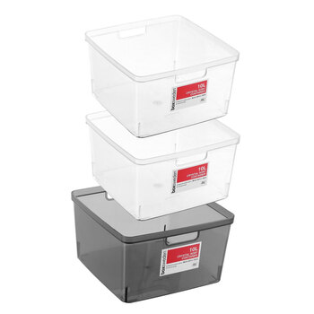 3PK Boxsweden Crystal Sort Container 10L Assorted 26.5X25.5X15cm