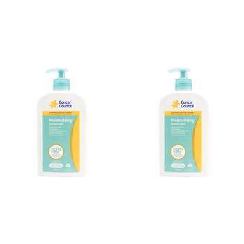 2PK Cancer Council 500ml Moisturising Sunscreen SPF50+ Lotion Pump Bottle
