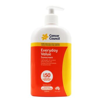 Cancer Council 500ml Everyday Value Sunscreen SPF50+ Lotion Pump Bottle