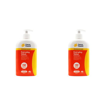 2PK Cancer Council 500ml Everyday Value Sunscreen SPF50+ Lotion Pump Bottle