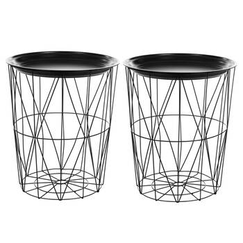 2PK Boxsweden Toska Metal Wire Storage Table Metal Top 39x46cm - Black