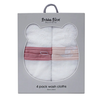 4PK Bubba Blue 25x25cm Nordic Wash Cloth 0-12m - Dusty Berry/Rose