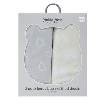 2PK Bubba Blue 40x80cm Nordic Bassinet Jersey Fitted Sheet 0-12m Grey/Sand