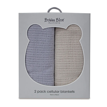 2PK Bubba Blue Nordic 70x90cm Cellular Blanket 0-12m - Grey/Sand