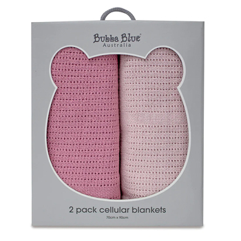 2PK Bubba Blue Nordic 70x90cm Cellular Blanket 0-12m - Dusty Berry/Rose