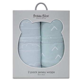 2PK Bubba Blue Nordic 80x80cm Jersey Wrap 0-12m - Dusty Sky/Mint