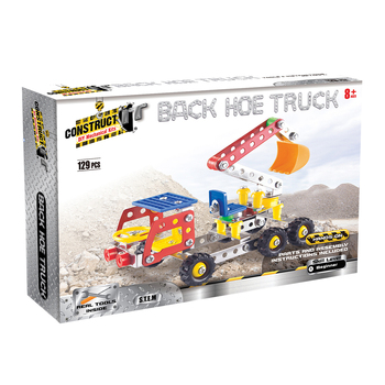 129pc Construct IT DIY Back Hoe Truck Toy w/ Tools Kit Kids 8y+