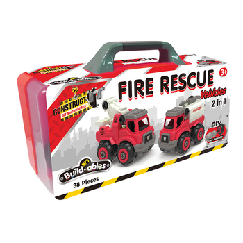 38pc Construct IT Buildables 2in1 Fire Rescue Truck Set w/ Case Kids 3+ Red