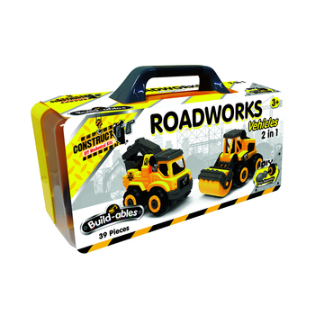 39pc Construct IT Buildables 2in1 Roadworks Vehicle Set w/ Case Kids 3+ YLW