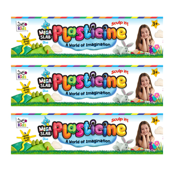 3PK Craft For Kids Mega Slab Plasticine 500g Clay Block Blue 3y+