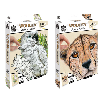 2pc Puzzle Master Kids Cockatoo and Cheetah Wooden Puzzle Series 5 Set 12y+