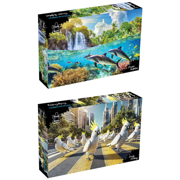 2pc Puzzle Master Crusin' Dolphins and Cocky Crossing Kids Puzzle Set 70x50cm
