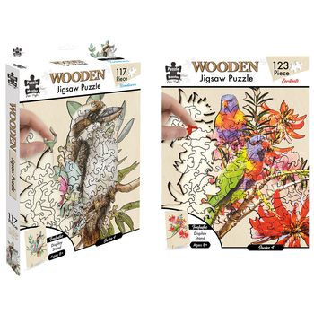 2pc Puzzle Master Kids Kookaburra and Lorikeets Wooden Puzzle Series 6 Set 12y+