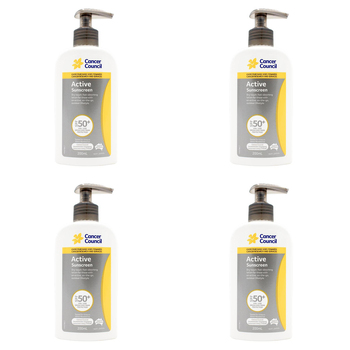 4PK Cancer Council 200ml Active Sunscreen SPF50+ Body Lotion
