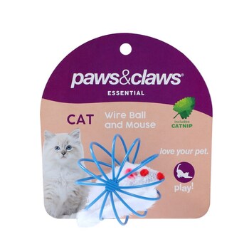 Paws & Claws Wire Ball & Mouse Catnip Toy Blue 6cm