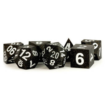 7pc Fanroll by Metallic Sharp Edge Silicone Rubber RPG Dice Set 16mm - Gold Scatter