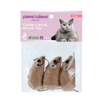 Paws & Claws Catnip Canvas Mouse 3Pk 6.5X3cm Assorted