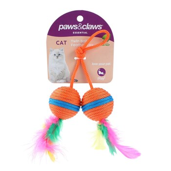 Paws & Claws 20cm Twin Ball & Feather Catnip Toy - Assorted