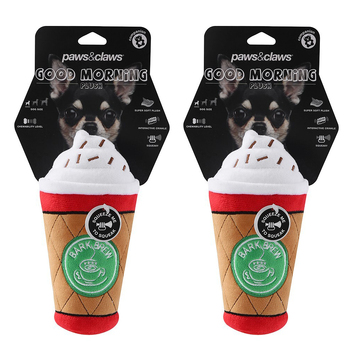 2PK Paws & Claws Good Morning Plush Coffee Dog/Pet Toy 20x8cm