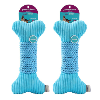 2PK Paws & Claws 30x14cm Roped-Up Plush Bone Dog Toy - Aqua