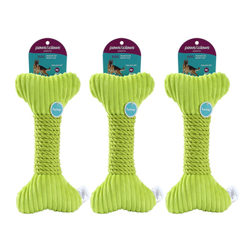 3PK Paws & Claws 30x14cm Roped-Up Plush Bone Dog Toy - Green