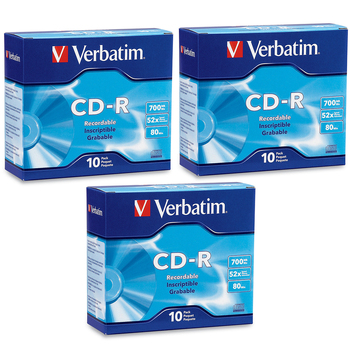 30pc Verbatim CD-R 700MB 52x Speed Blank Discs w/ Slim Case