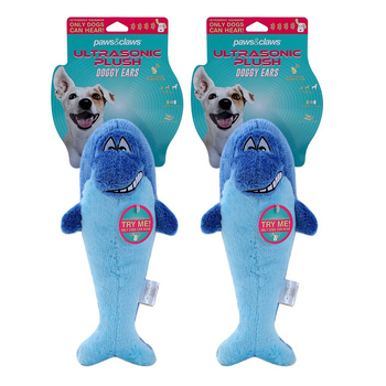 2PK Paws & Claws Doggy Ears Ultrasonic 34cm Whale Plush Dog Toy - Blue