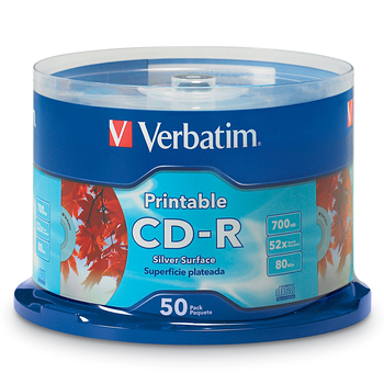 50PK Verbatim CD-R 700MB/80min 52x Silver Inkjet Disc