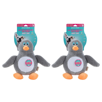 2PK Paws & Claws Doggy Ears Ultrasonic 24cm Penguin Plush Dog Toy - Grey
