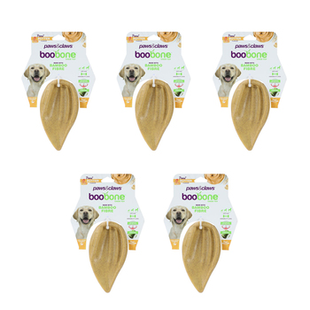 5x Paws & Claws BooBone 16cm Pigs Ear Chew Toy - Peanut Butter