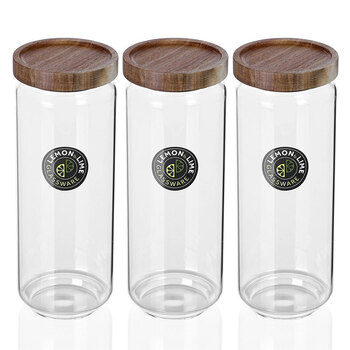 3PK Lemon And Lime Woodend Glass Canister 1.4L