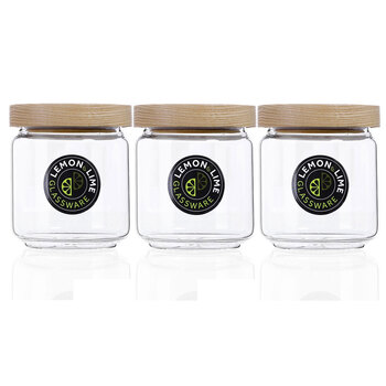 3PK Lemon & Lime Woodend Beach Glass Canister 500Ml