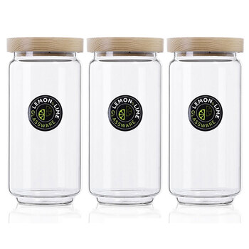 3PK Lemon & Lime Woodend Beach Glass Canister 1L