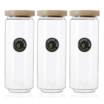 3PK Lemon & Lime Wooden Beach Glass Canister 1.4L