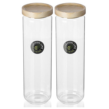 2PK Lemon And Lime Woodend Beach Glass Canister 1.65L