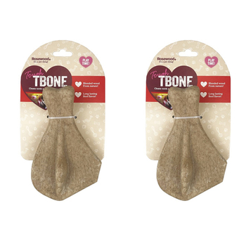 2PK Rosewood Scented Wood Nylon Tough T-Bone Pet Dog Interactive Chew Toy Brown
