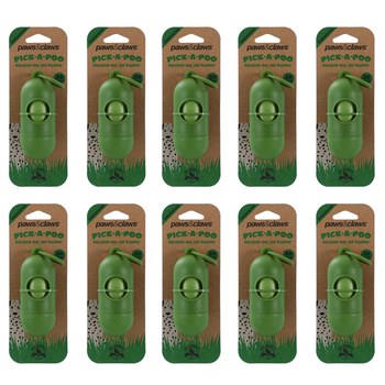 10x 20pc Paws & Claws Pick-A-Poo Degradable Waste Bags & Dispenser