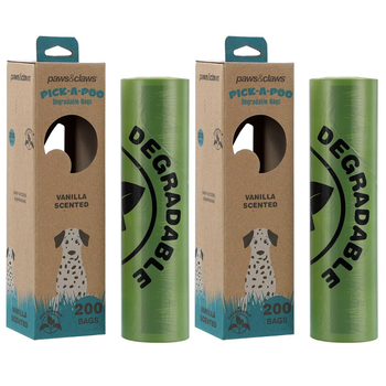 2x 200pc Paws & Claws Pick-A-Poo Degradable Waste Bags Dispenser - Vanilla Scented