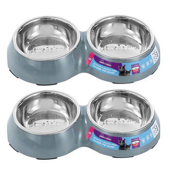 2PK 2pc Paws & Claws Melamine Pet/Dog/Cat 200ml/25cm Double Bowl - Grey