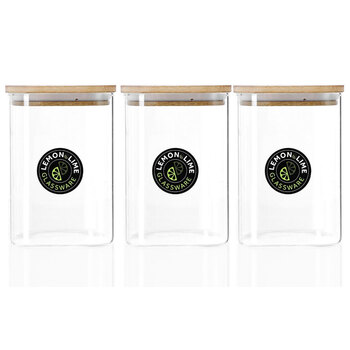 3PK Lemon & Lime Camden Square Glass Jar Bamboo Lid 1.1L
