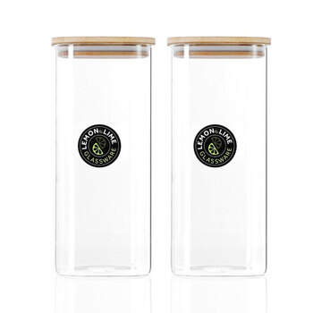2PK Lemon & Lime Camden Square Glass Jar Bamboo Lid 1.9L