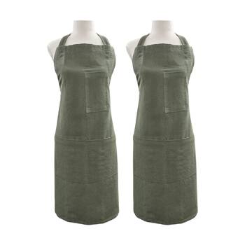 2PK J.Elliot Home Jules Cotton Linen Kitchen Apron 83x68x0.3cm Olive Green