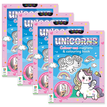 4x Kaleidoscope Unicorns Colour-Me Magnets Kids Colouring Book 3y+