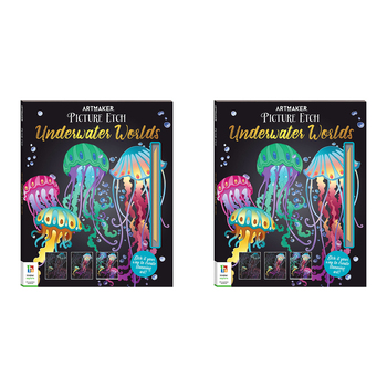 2x Art Maker Picture Etch Underwater Worlds Colouring Activity Book 