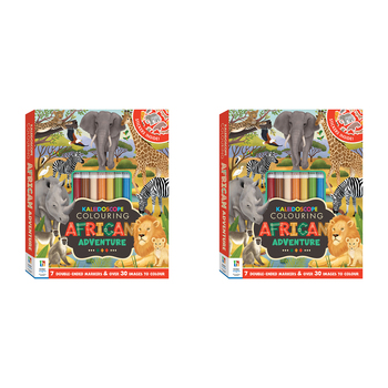 2PK Kaleidoscope Colouring Kit African Adventure Kids Activity Book 6-12y