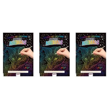 3x Bookoli Scratch Art Creations: Amazing Animals Activity Book 4y+