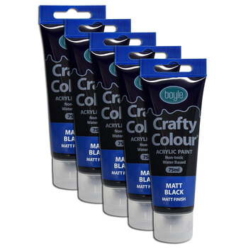 5x Crafty Colour Art/Craft 75ml Acrylic Paint Tube - Matt Black